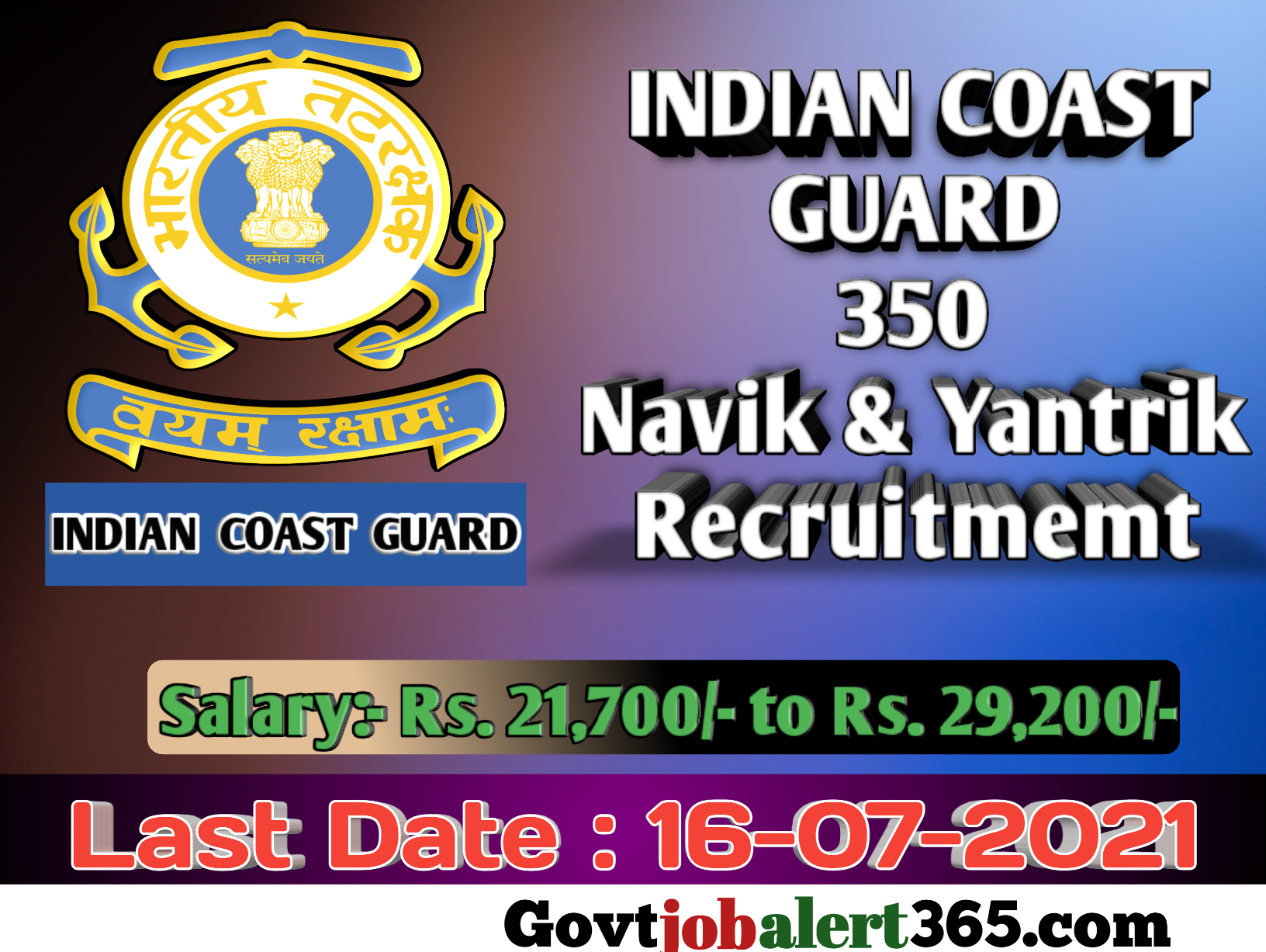 Indian Coast Guard Navik and Yantrik Recruitment 2021